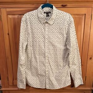 🐷 Michael Kors White Slum Fit Button-Down Micro Print Shirt